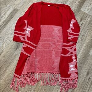 Aztec Long Duster Fringe Cardigan Country Oversized XL Cozy Blanket Style